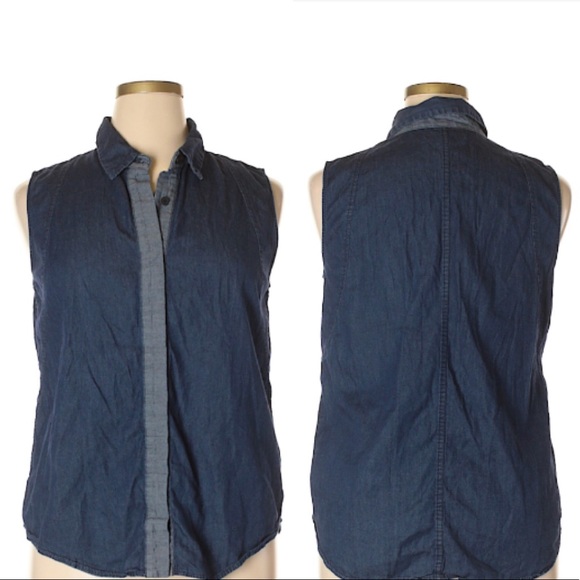 ♻️ Dark Chambray Sleeveless Button Down Shirt REED - Picture 6 of 6